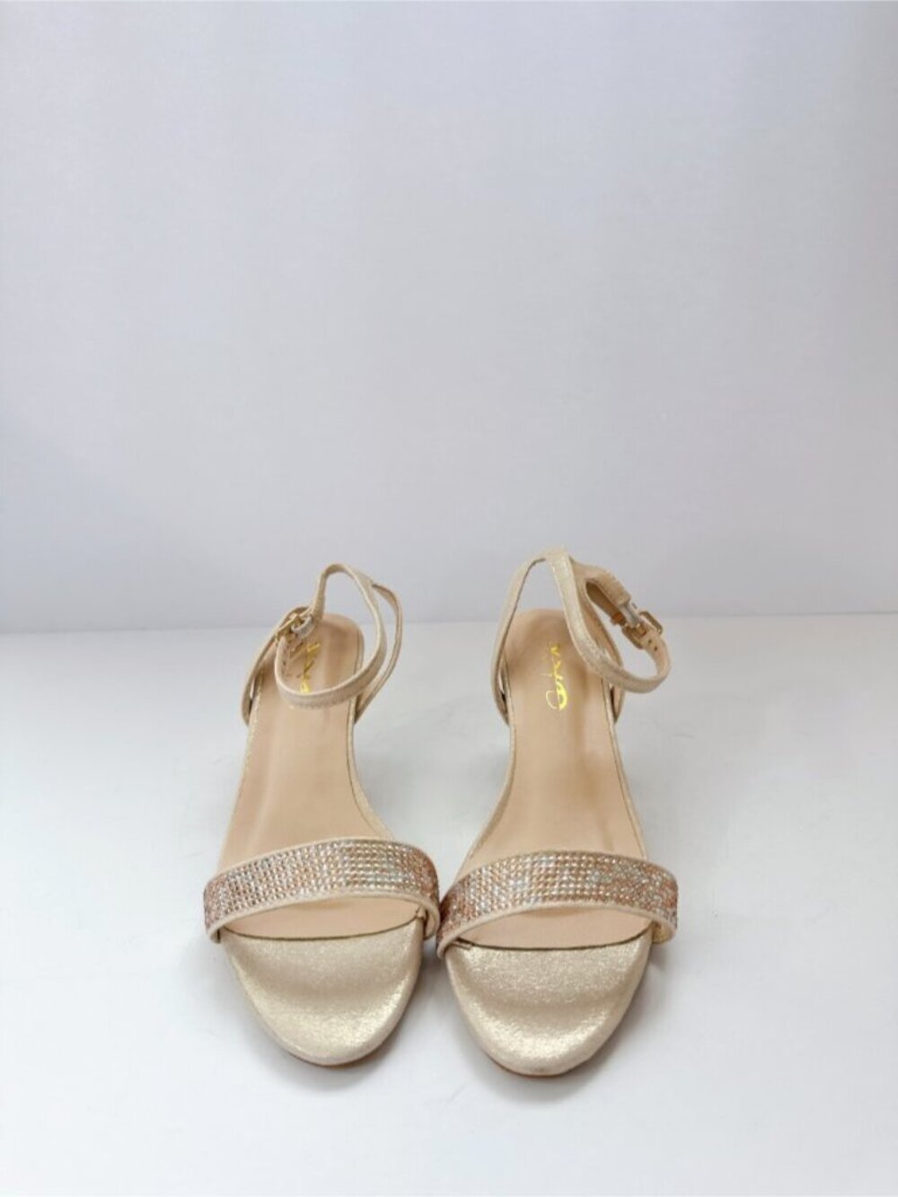 Size 5 Women’s Beige Rhinestone Ankle Strap Sandals Dress Heels Sparkly XYD